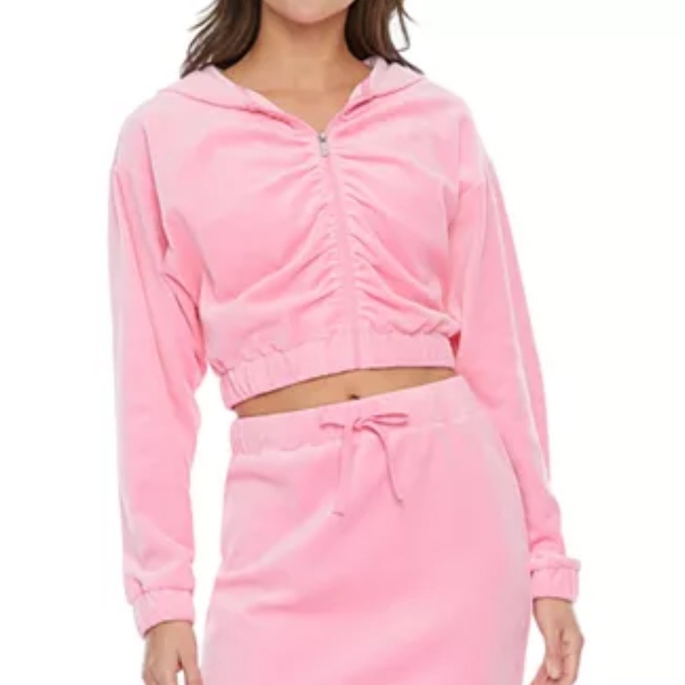 Juicy Couture Pink Cropped Ruched Hoodie Jacket
